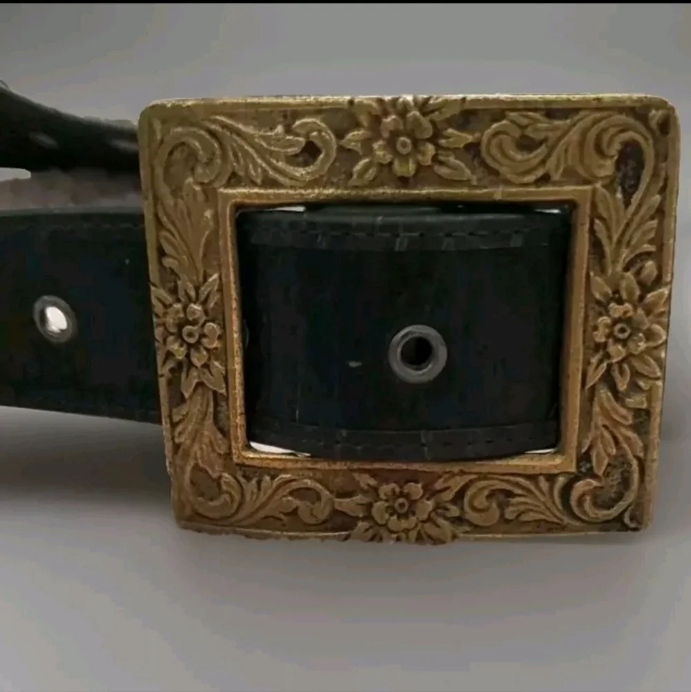 Vintage Leather Brass Flower Coin Belt Removable Buckle